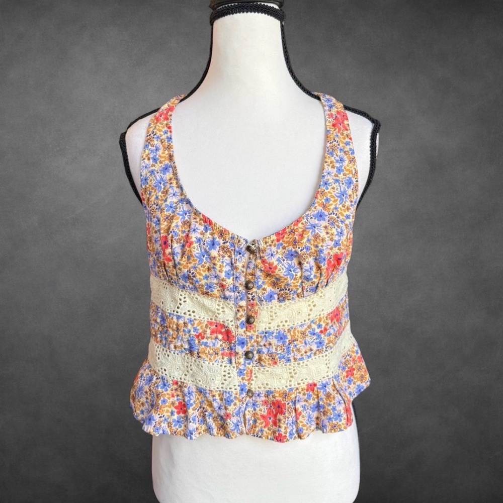 Free People Sweet Meadow Floral Lace Tank‎ Top Boho Peplum